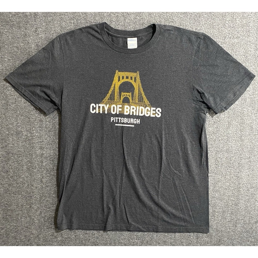 Port & Company Pittsburgh City of Bridges T Shirt Mens L Charcoal Gray Graphic